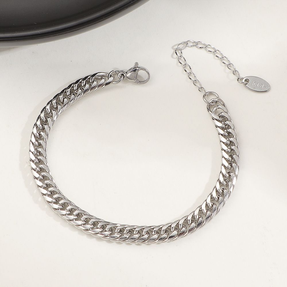 Bracciale in acciaio al titanio con catena cubana Hip Hop, tendenza personalità fredda, catena semplice, moda, stile semplice._voghion.com