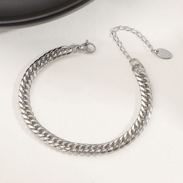 Bracciale in acciaio al titanio con catena cubana Hip Hop, tendenza personalità fredda, catena semplice, moda, stile semplice._voghion.com