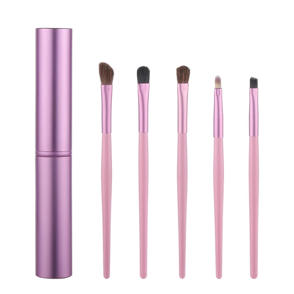5-teiliges Reise-Make-up-Pinsel-Set, tragbares Aluminiumrohr, Mini-Augenpinsel, Eyeliner, Lidschatten, Somked Make-up-Pinsel-Set_voghion.com
