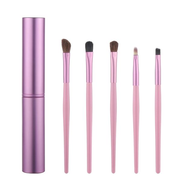 5-teiliges Reise-Make-up-Pinsel-Set, tragbares Aluminiumrohr, Mini-Augenpinsel, Eyeliner, Lidschatten, Somked Make-up-Pinsel-Set_voghion.com