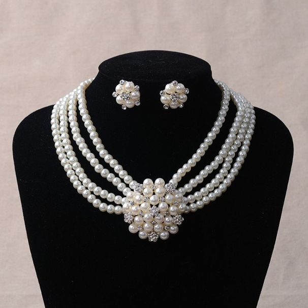 Brautmode Halskette Diamant Perle Hochzeit Bühne Ohrringe Koreanisches Set Kleid Zubehör Vielseitig Multi Layer_voghion.com