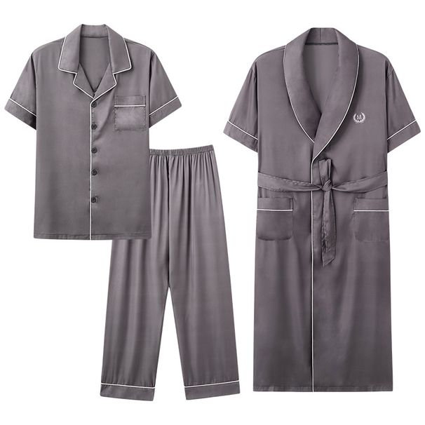 Sommarpyjamas för män, kortärmade byxor av issilke, tunn stor storlek sommarnattlinne för män, kostym i stor storlek hemkläder_voghion.com