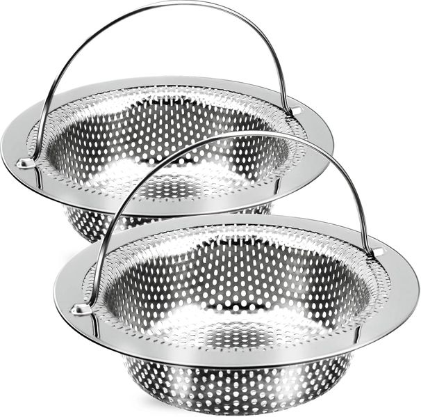 Colini in acciaio inox, confezione da 2, raccogli-cibo da 4,5 pollici con manico, filtro per lavello, utensile da cucina UE_voghion.com