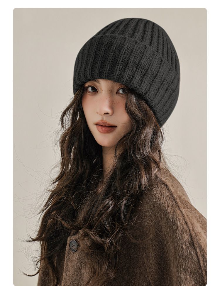 New Winter Women's Balaclava Hat, Outdoor Warm Woolen Hat, Thickened Face Enhancing Small Knitted Hat, One Hat, Two Straps_voghion.com
