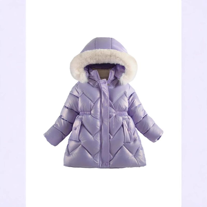 ​​"Girls' Trendy Cotton Coat – Korean Style Winter Jacket (110-140cm) – Violet/Pink"​​_voghion.com