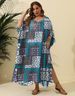 Plus Size Damenkleid im Ethno-Stil mit Print, lockere Bluse, Strandurlaub, Schlitz, langer Rock_voghion.com