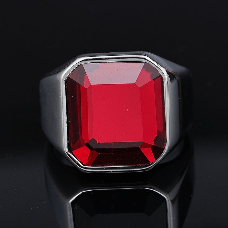 Ins simple style titanium steel men's glossy black gemstone ring ready to ship_voghion.com