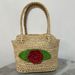 Borsa a mano in rafia stile francese, casual, fatta a mano, piccola, intrecciata con erba rosa 3D_voghion.com