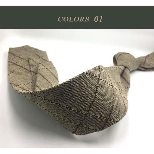 Cravatta in lino marrone, cotone, giallo, rosso scuro, nero opaco, retrò, casual, stile britannico giapponese, 7 cm_voghion.com