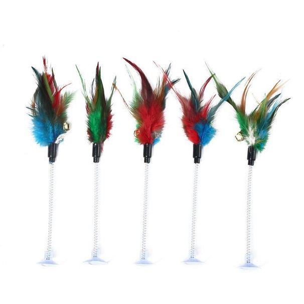 Suction Cup Spring Chicken Feather Teaser Wand Swinging Self-Entertainment Artifact Cat Toy With Sound Bell_voghion.com