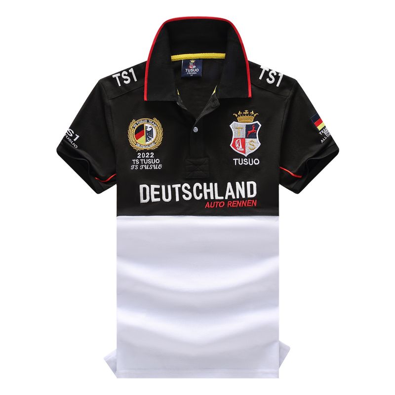 TS Crown Neit Schwaarz-Wäisst Grouss gekämmt Kotteng Kuerzärmlech Sport- a Fräizäitpoloshirt fir Männer an Däitschland_voghion.com