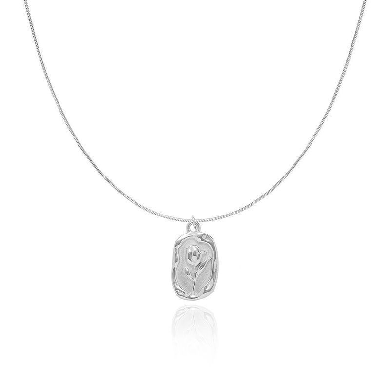 XL472 Collana con moneta a forma di tulipano rosa cubano e fiore irregolare in acciaio al titanio, trasmissione in diretta_voghion.com