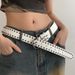 Women's New Summer Rivets Belt Hundreds Jeans Wide Version_voghion.com