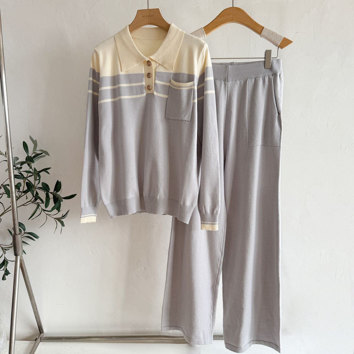 Striped Sweater Spring Autumn 2025 New Loose Fashion Casual Wide-leg Pants Knitted Two-piece Set_voghion.com