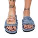 Grouss Gréisst 2024 Damen Sandalen Strand Solid Faarf Casual Denim villsäiteg flaach Ferse niddereg Top Pantoffel_voghion.com