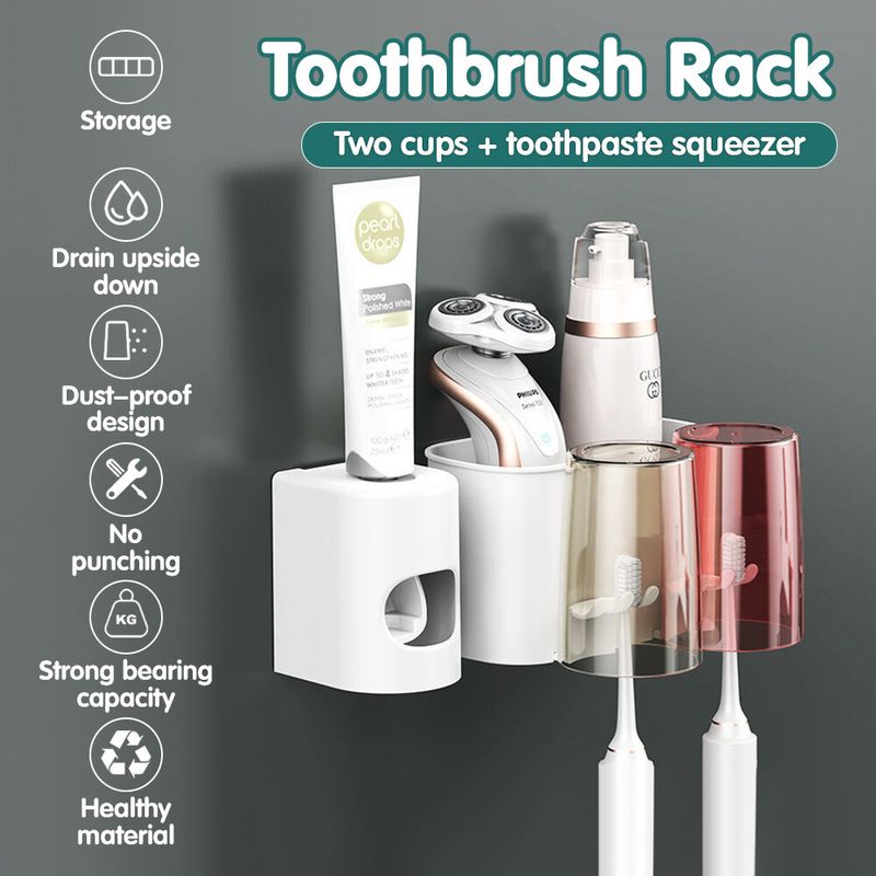 Halter Automatischer Zahnpasta-Quetscher Spender Wandmontierter Zahnbürstenbecher Multifunktionales Badezimmer_voghion.com