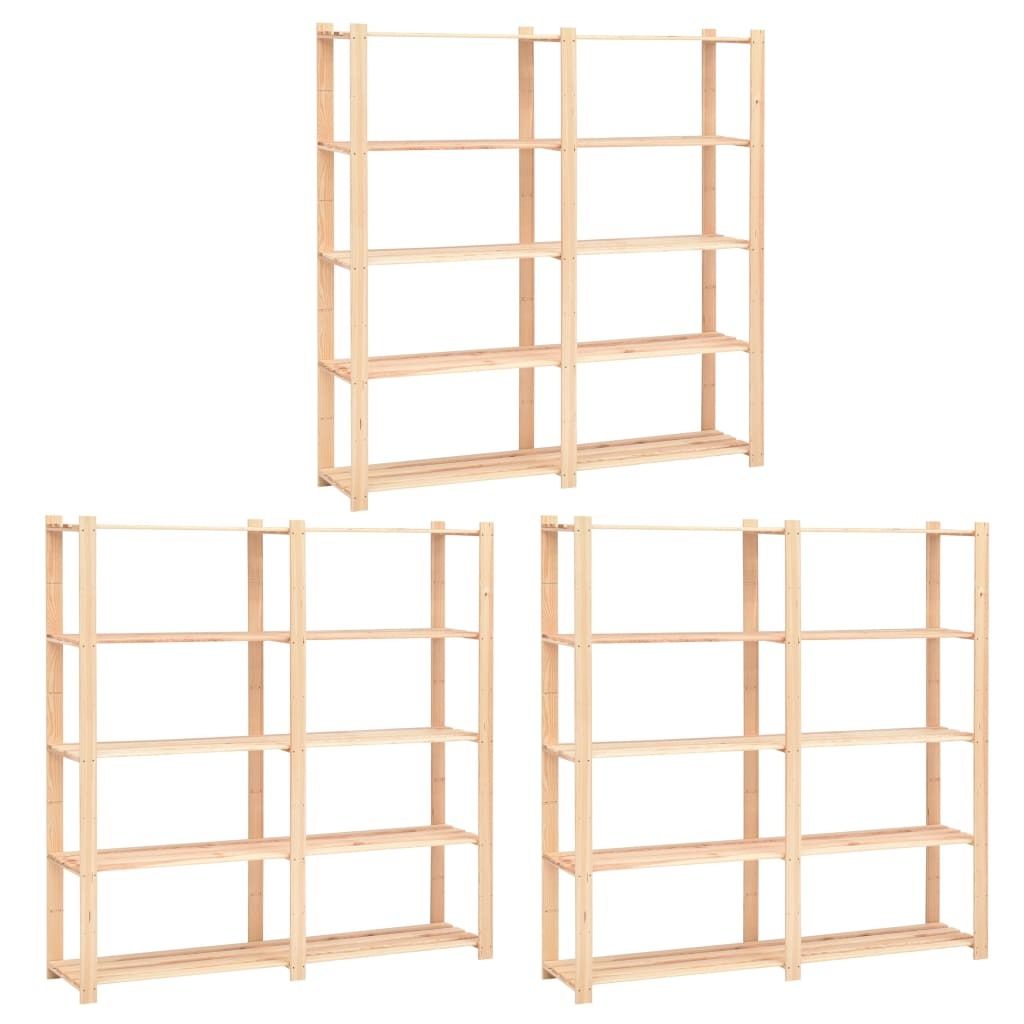 5-Tier Storage Racks 3 pcs 66.9"x15"x66.9" Solid Pinewood 1102.3 lb_voghion.com