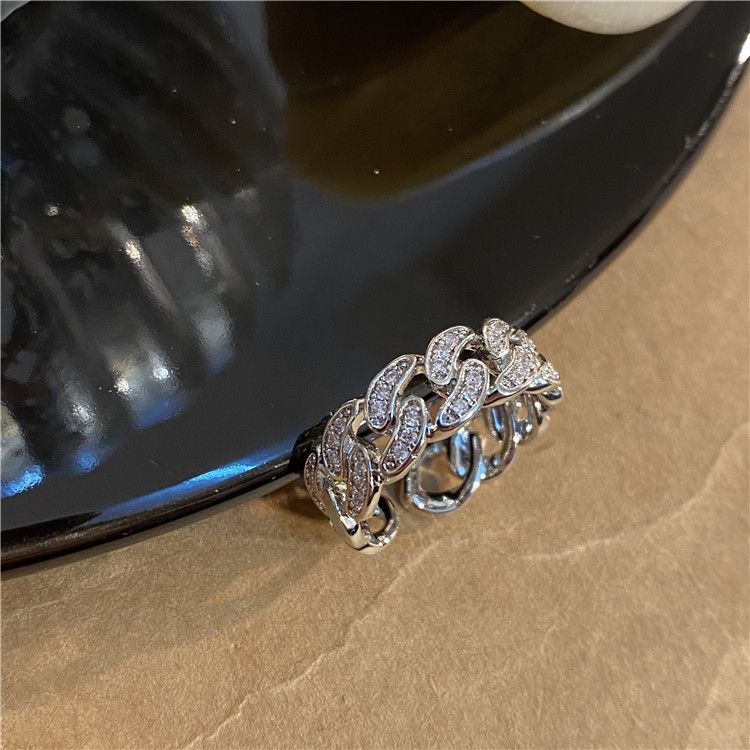 Korean Niche Design Sense Inlaid Diamond Cuban Open Ins Cold Style Internet Celebrity Index Finger Ring Couple_voghion.com