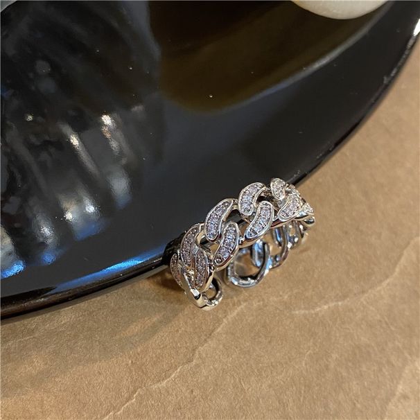 Korean Niche Design Sense Inlaid Diamond Cuban Open Ins Cold Style Internet Celebrity Index Finger Ring Couple_voghion.com