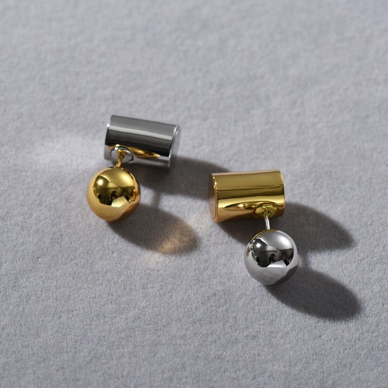 Orecchini geometrici da donna con borchie placcate in argento, design minimalista con pendente anteriore e posteriore, perni in argento S925 ipoallergenico_voghion.com