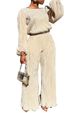Ensemble deux pièces décontracté ample plissé à haute élasticité pour femme C3077_voghion.com