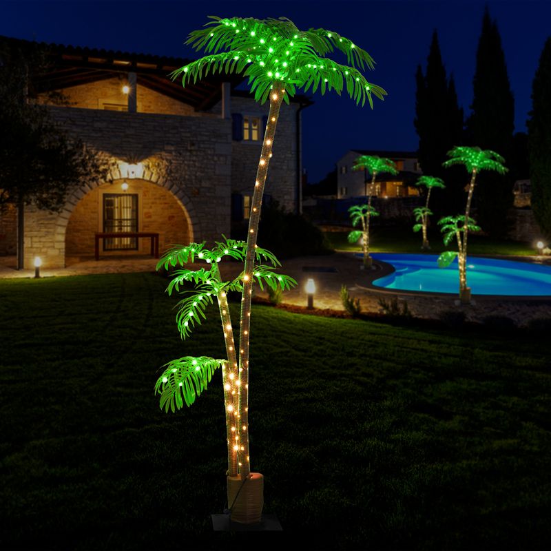 Solar Palm Glow: 7FT Patio Decor_voghion.com