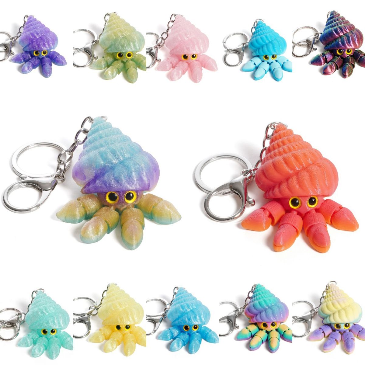 Portachiavi a forma di paguro stampato in 3D con giunture mobili, ciondolo per zaino_voghion.com