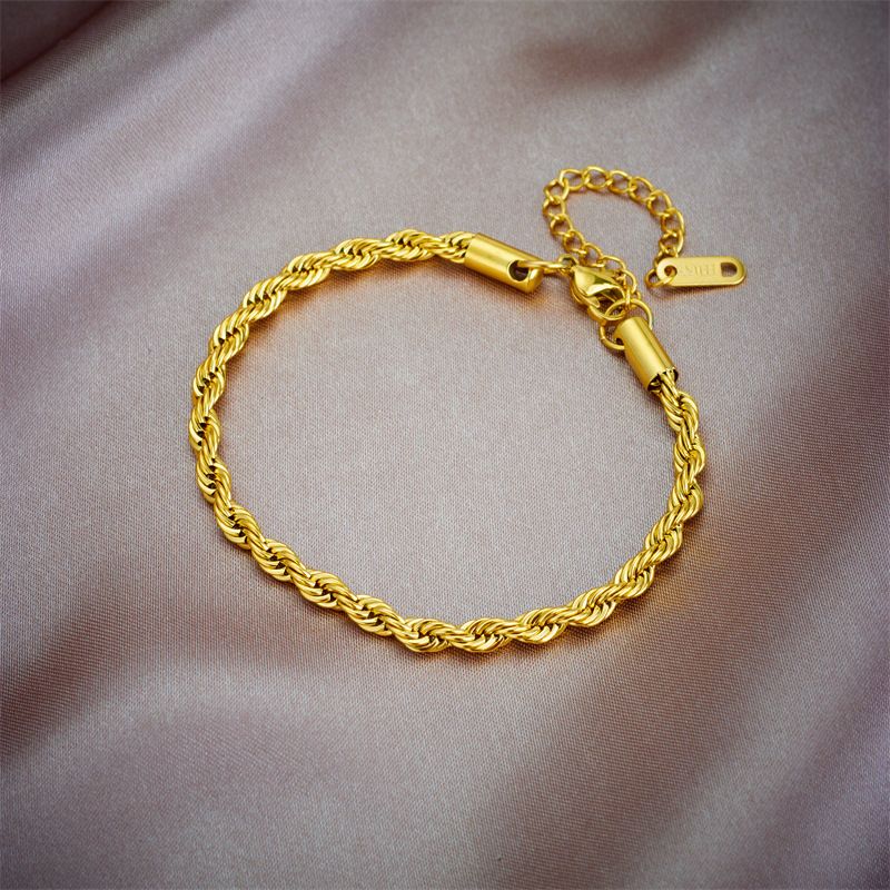 Fashion niche retro simple heavy metal titanium steel twist chain necklace bracelet braided jewelry set_voghion.com