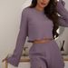 Damen-Pyjama-Set, Langarm-Shorts, Rundhals-Pyjama-Zweiteiler, Damen-Loungewear_voghion.com