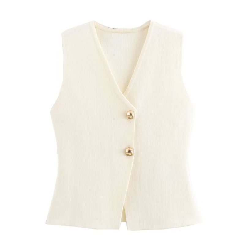 Women s clothing autumn new street fashion V neck two button vest_voghion.com