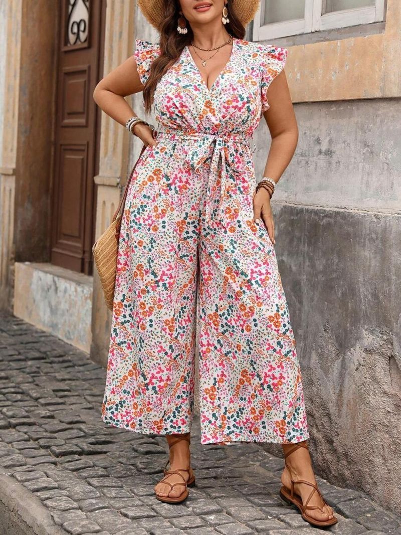 Kadın Giyim Moda Rahat Kolsuz Bel Geniş Paça Tulum_voghion.com