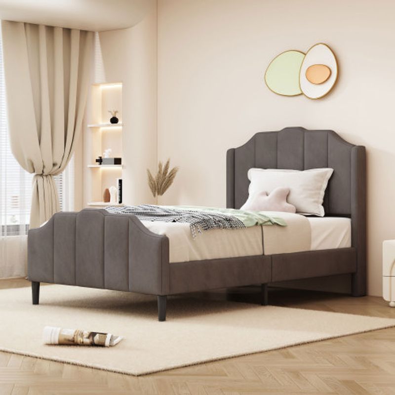 Polsterbett 90 X 200 Cm Kinderbett Bettrahmen Mit Kopfteil, Fußteil Und Lattenrost Grau Samt Gepolstertes Doppelbett Jugendbett Gästebett_voghion.com