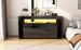 Buffet 6 tiroirs avec éclairage LED, plateau en verre trempé, design double couche, grand meuble de rangement pour salon, couloir, chambre, bureau, noir_voghion.com