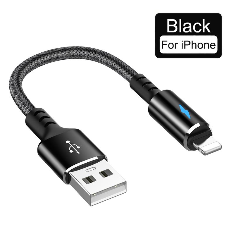 Cablu USB ultrascurt de 25 cm, potrivit pentru iPhone, cablu de date de la USB A la cablu de iluminare cu 8 pini, cablu de încărcare rapidă de 2,4 A._voghion.com