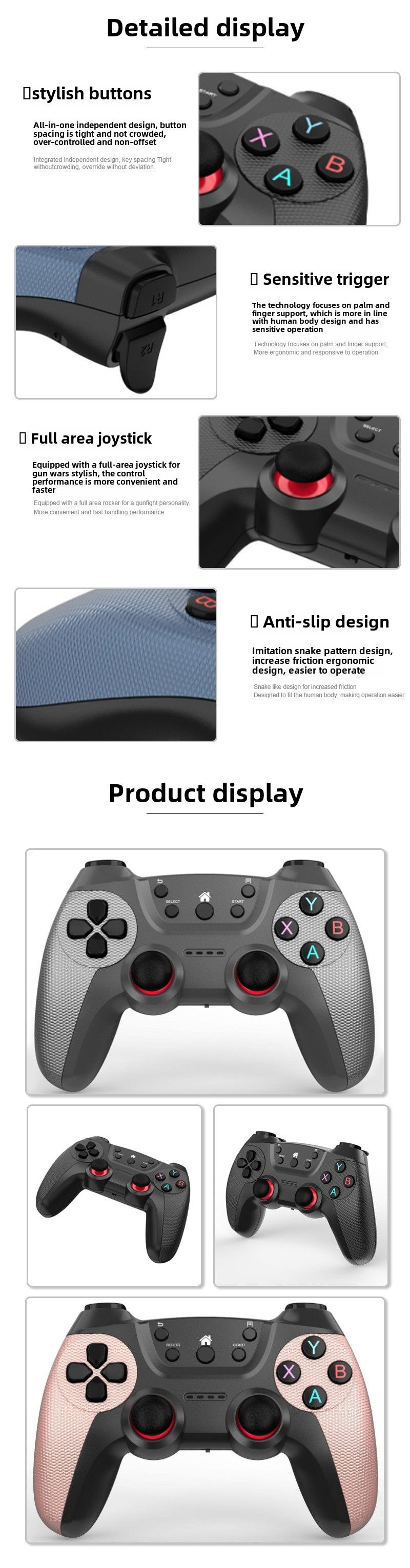 YaShoo professional gamepad - suitable for Android ps3 PC use, personalized buttons, sensitive trigger, all-area joystick, anti-skid design_voghion.com