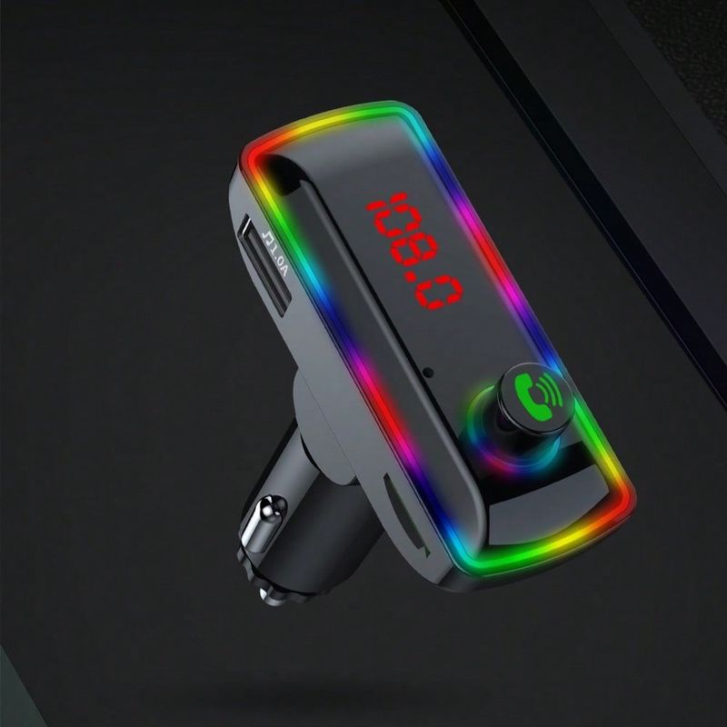 Autoladegerät Handy-Ladegerät Bluetooth Freisprecheinrichtung Sprachnavigation USB-Anschluss mit Ladefunktion 3.1A Buntes Umgebungslicht FM-Transmitter_voghion.com