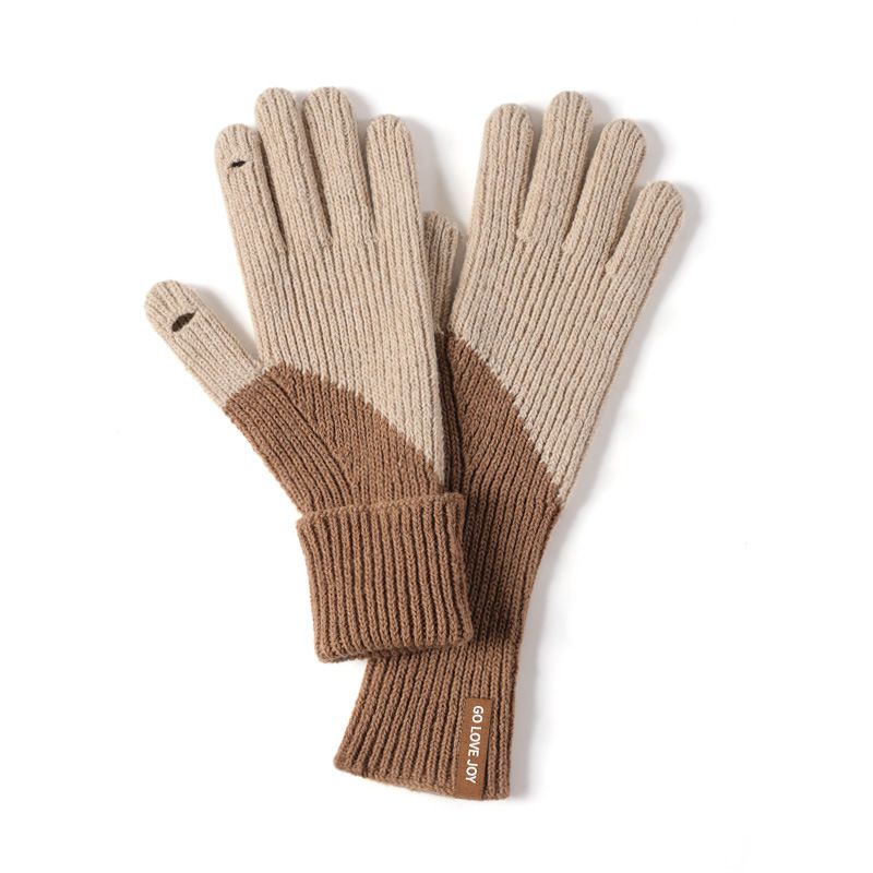 Winter wool for women, Korean version, color blocked, thickened, warm knit, windproof, leak proof, touch screen, outdoor_voghion.com
