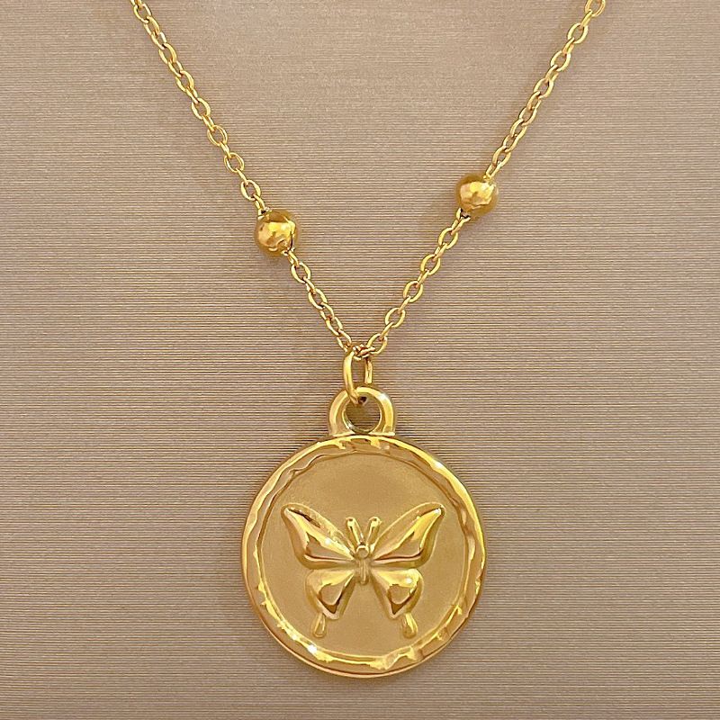 Full Body 【 Titanium Steel 】 Round Butterfly Extremely Simple Wind Furnace Genuine Gold Necklace For Female Ins Mesh Red 【 】_voghion.com