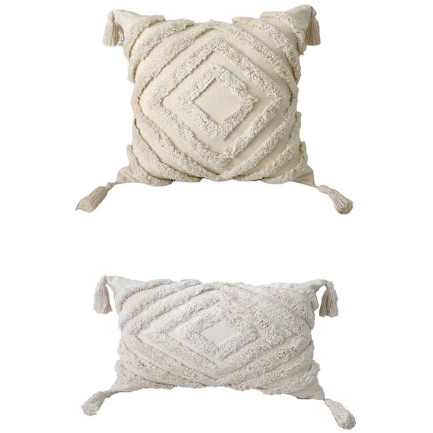 Capa de almofada tufada boêmia com design marroquino - Capa de almofada decorativa para sofá, cama, assento de carro - Padrões geométricos_voghion.com