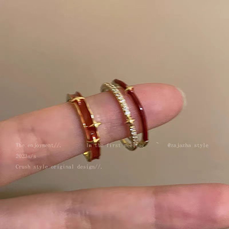 Double Layer Stacked Star Hollow For Women Red Zodiac Year Open Personality Index Finger Tail Ring Trendy_voghion.com