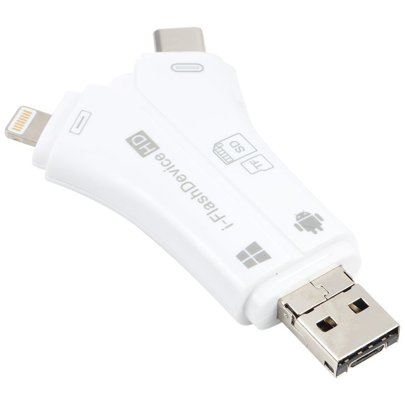 NK-908 4 v 1 i-Flash TF karta / čtečka karet SD ve tvaru Y pro 8pinová zařízení + USB-C / Type-C + Micro USB + USB_voghion.com