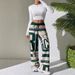 NOKOMETA Women's Fashion Street Casual Pants Letter Printed, Colored Strips, Elastic Drawstring Waist Straight Pants_voghion.com
