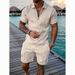 Summer Men's New Trendy Brand Random Print Fashion Two-Piece Casual Loose Short Sleeve Shorts Set_voghion.com