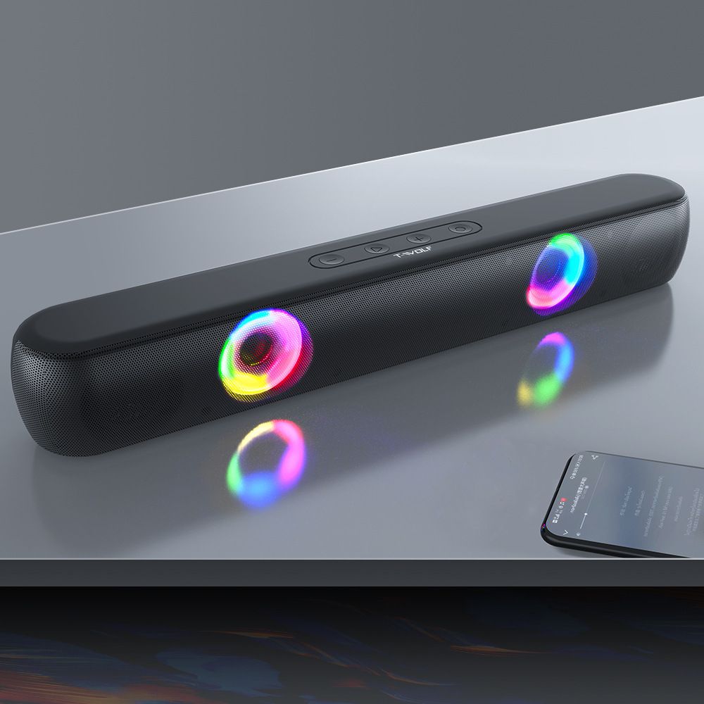 T-WOLF long strip RGB luminous Bluetooth speaker B320 game home stereo 3d high-quality type C speaker_voghion.com
