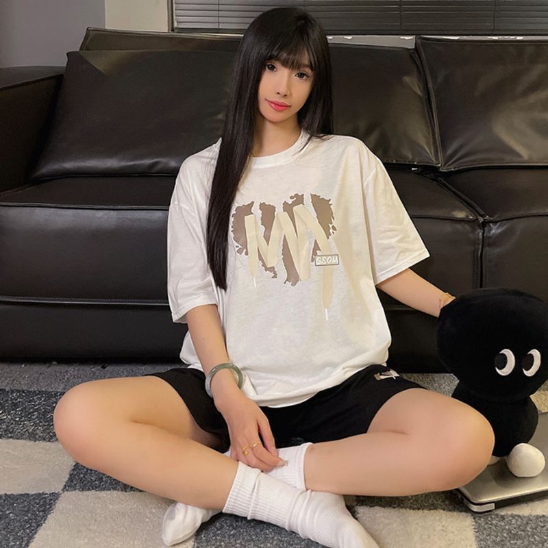 Pijamale minimaliste pentru cupluri, pantaloni scurți cu mânecă scurtă din bumbac de vară pentru femei, pot fi purtați afară, haine noi pentru casă pentru bărbați_voghion.com