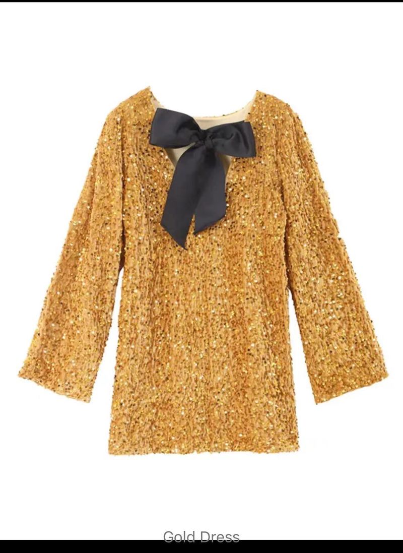 Robe courte à paillettes pour femmes, col rond, manches longues, ample, grande taille, Sexy_voghion.com
