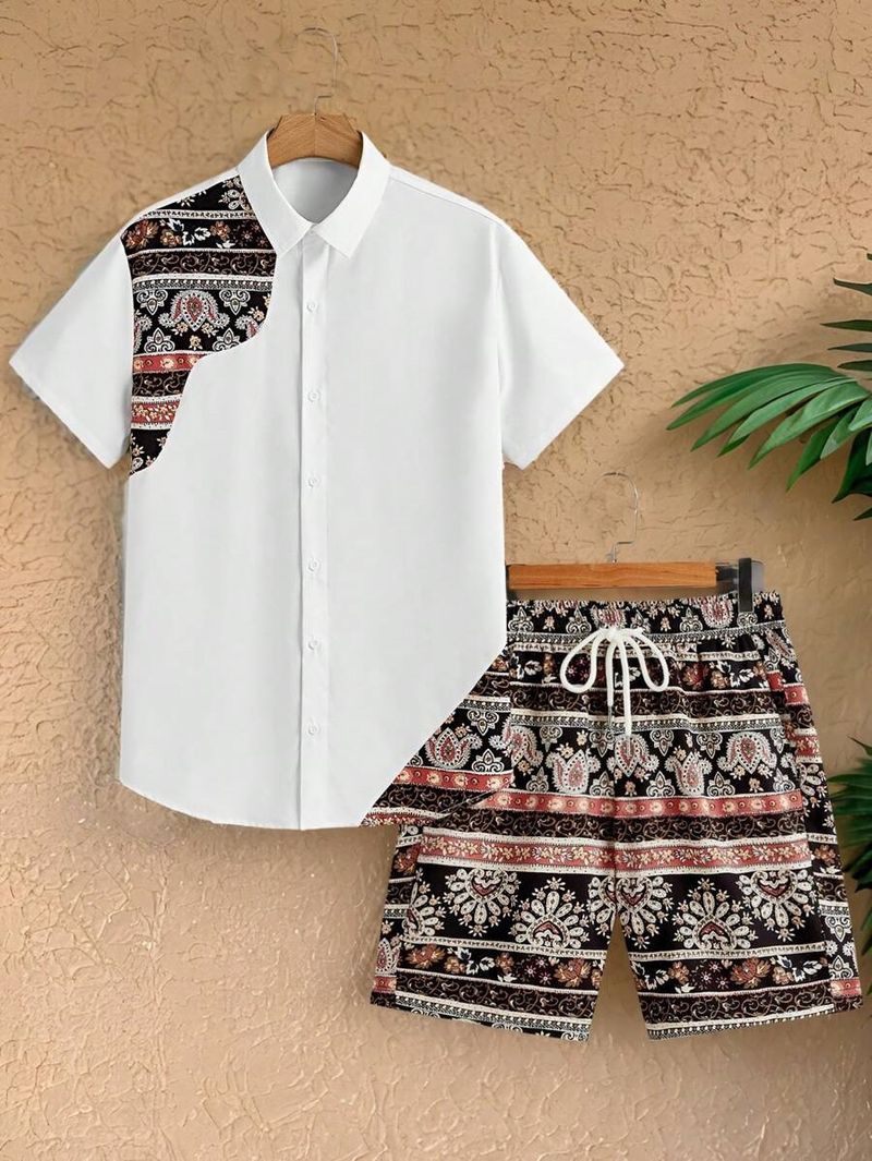 Herren Casual Loose Kurzarmhemd Shorts Hawaiian Anzug_voghion.com