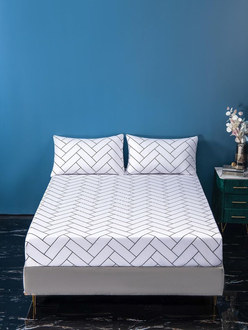 Simple Geometric Pattern Three Piece Bed Sheet Set Digital Printing Bed Sheet Bedding Set For Adults And Children_voghion.com