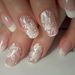 24pcs French White Press-On Nails - Floral Design With Glitter & 3D Rhinestones (Medium Square Shape)_voghion.com
