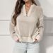Elegant Long Sleeve Knit Sweater For Women - Breathable Mesh Design With Half-Zip Detail, Loose Fit Casual Pullover, Autumn Fashion Essential_voghion.com